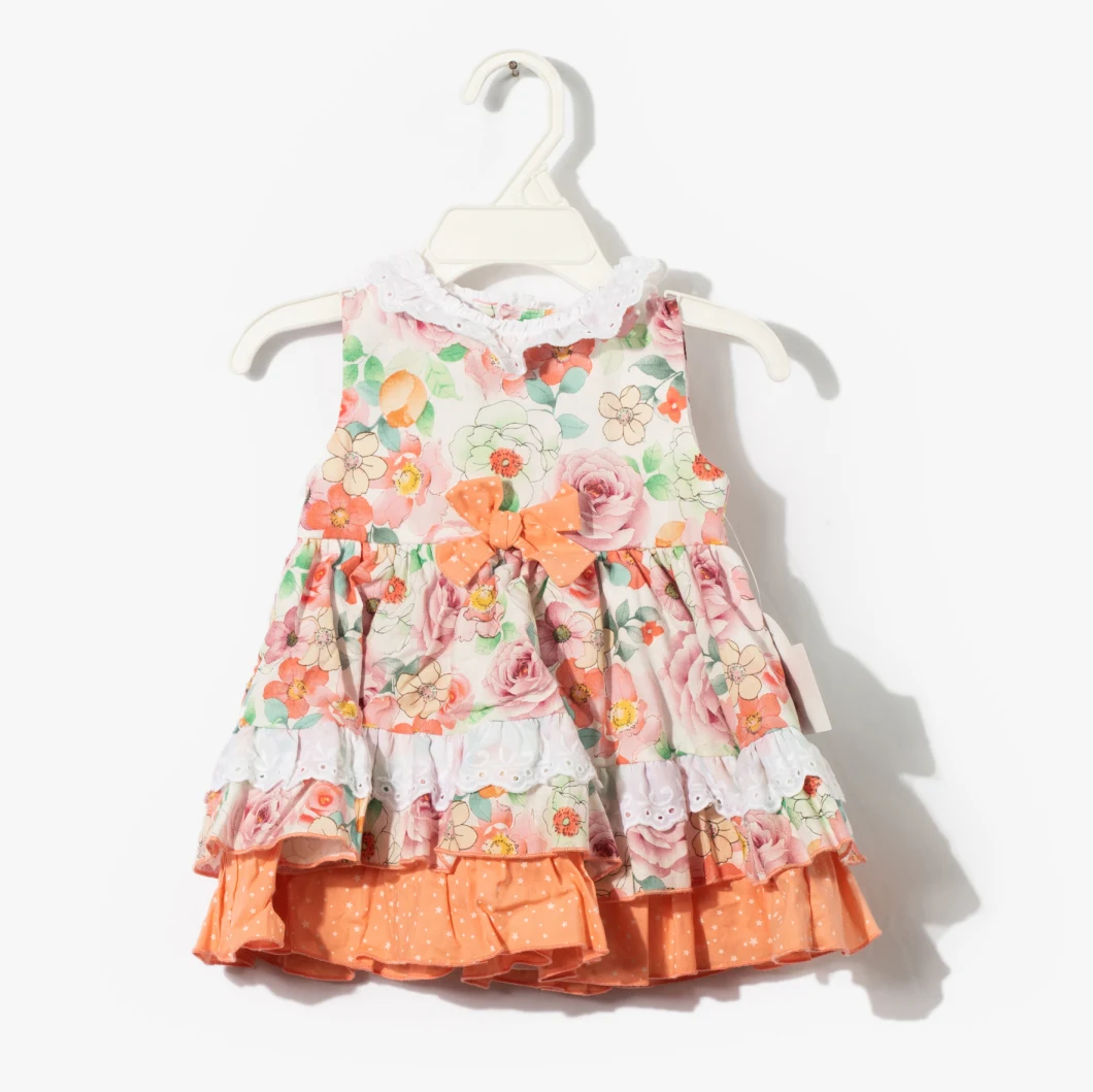 Children Kids Girls Girl′ S Babies Printed Linen Sleeveless Dress Kids Wear Children Clothes